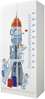 leomark Two-Door White Wardrobe for Children Bedroom - ROMA - Astronauts UV Print, Functional Kids Furniture, Dim: 70 (W) x42.5 (D) x161.5 (H) cm