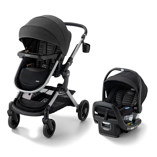 Graco® Modes Nest DLX Travel System, 3-in1 Modular Baby Carseat Stroller Combo, Adjustable Slide2Me Infant Car Seat Carrier, Pramette, to Toddler Stroller, Includes SnugRide DLX Infant Car Seat, Raven