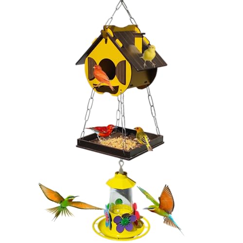 Casinha De Passarinhos Comedouro Bebedouro Para Beija-flores Livres (Amarelo)
