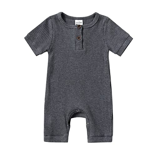 Image of Newborn Baby Boy Girl One Piece Romper Jumpsuit Solid Ribbed Baby Boy Clothes Onesies Outfits