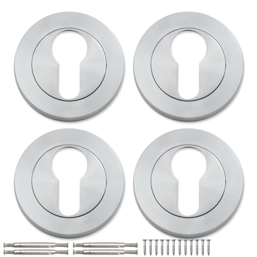 Bwintech 2 Pair 52MM Satin Chrome Lock Cylinder Hole Escutcheon Lock Cylinder Hole Cover, LOCK CYLINDER HOLE (2 PAIR)