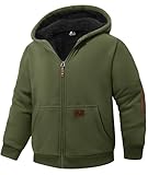 JACKETOWN Unisex Girls Boys Zip Up Hoodie Kids Fleece Jacket Sherpa Lined Sweatshirts Spring Fall Winter Coat Kids Casual Outerwear Army Green 12-13 Years