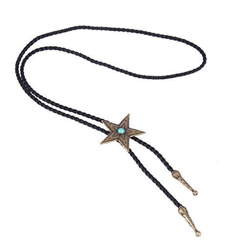 Image of GelConnie Bolo Tie for Men Women Western Cowboy Turquoise Leather Necktie | Natural Stone Bolo Tie Necklace for Women Rodeo Cowboy Leather Necktie Native American Western Cowgirl Ties Adjustable Cord