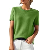 Tee Shirt Fille Enfant Courtes et col Rond pour Femme, Haut Court à Fond tricoté Robe Blanc (Mint Green, M)