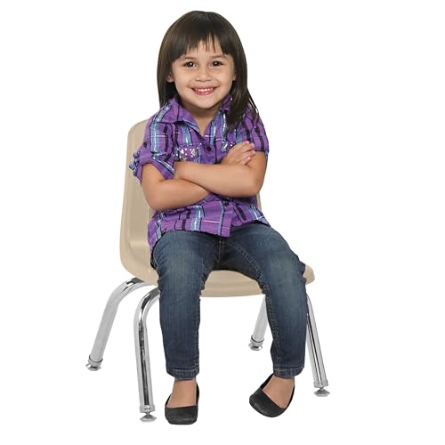 Image of FDP 10 inch School Stack Chair,Stacking Student Seat with Chromed Steel Legs and Swivel Glides for Preschool, Classroom or Homeschool - Sand (2-Pack), 15410-SD