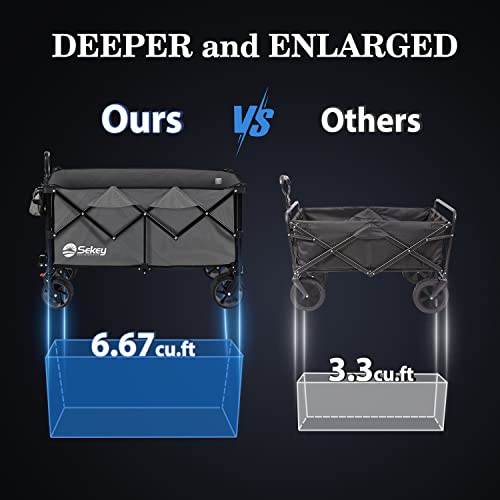 Sekey Collapsible Foldable Wagon With 220Lbs Weight Capacity, Heavy Duty Folding Utility Garden Cart With Big All-Terrain Beach Wheels & Drink Holders. Grey #TOP2