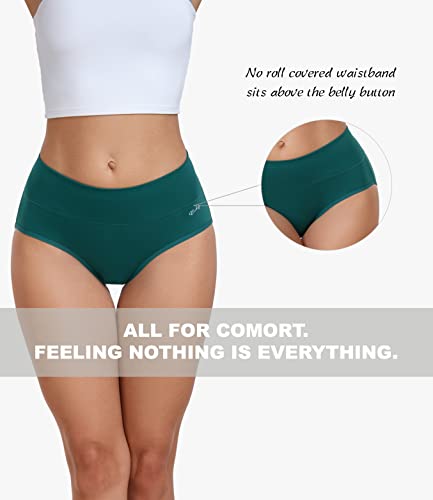 Coskefy Women'S High Waisted Cotton Underwear Soft Breathable Panties Stretch Briefs 5 Pack Multicolor thumb #4
