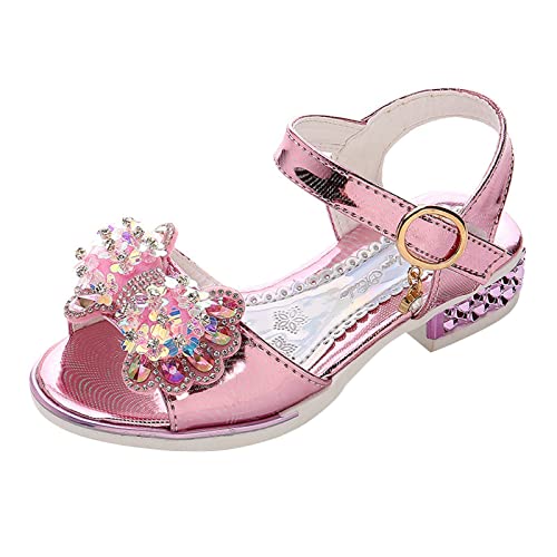Children Shoes Fashion Thick Soles with Diamond Butterfly Sandals Summer Open Toe Student Dance Girl Slides Size 4 (Pink, 11-11.5 Years Big Kids)