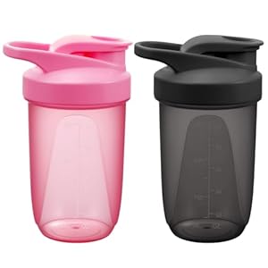 Alaoo Protein Shaker, 2 Stück 400ml Proteinshaker Flasche, Fitness Shaker mit 2 Mixball Edelstahl, BPA-frei und Auslaufsicher Proteinshaker mit Messskala für Proteinpulver, Proteinshake (Schwarz+Rosa