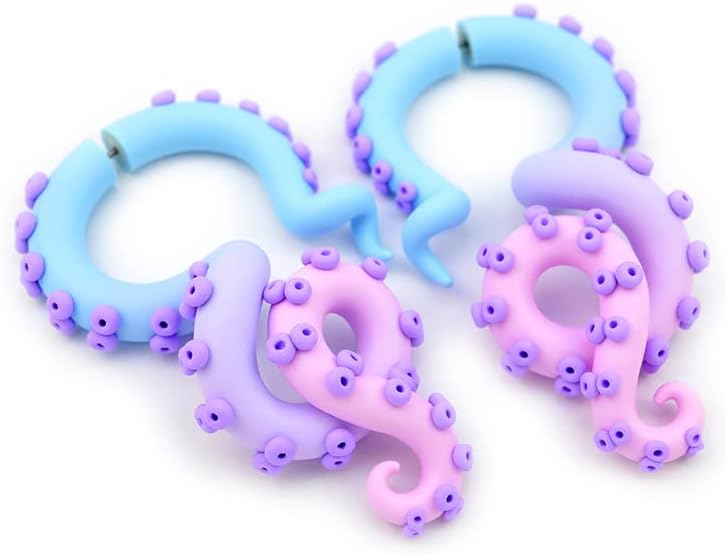 Pastel Goth Tentacle Earrings Cosplay Anime Fairy Kei Accessories Creepy Jewelry Japan Harajuku Menhera Visual Kei Octopus Yami Kawaii Costume Fake Gauge Earrings
