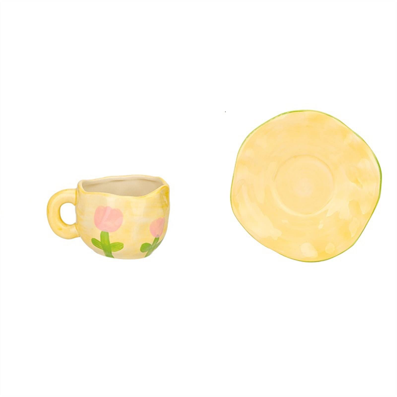 Taza de café de cerámica Taza de café de cerámica Taza de Oficina en casa con platillo Flores pintadas a Mano Desayuno Taza de Jugo de Leche Creativo