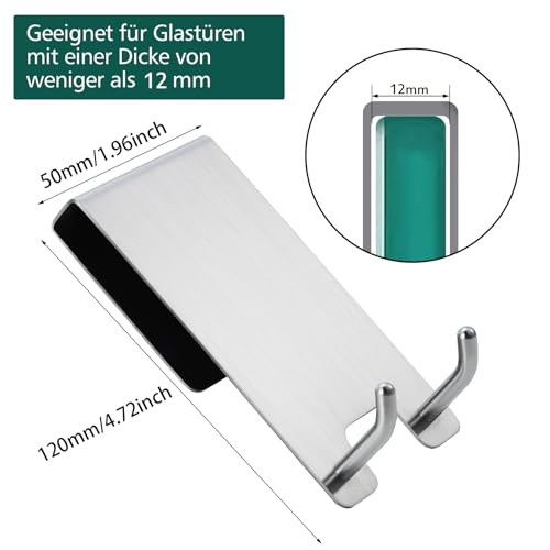 Kegii Haken Duschwand - Duschhaken ohne Bohren 2er Set mit Gummi Schutz | Halterung für Duschabzieher Handtücher | für Glasstärken von 6-12 mm 4
