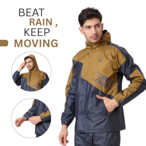 Image of Aashi Polyester Rain Coat for Men with Hood, Waterproof Rainwear Suit for Bike Riders with Polyester Jacket and Pants with Pockets