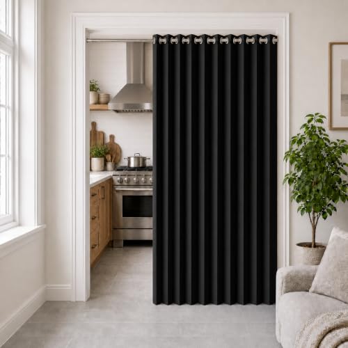HMYI Accordion Door Curtains for Doorways, Closet Curtain for Open Closet, Fabric Curtain Panel, 1 Panel, W74 x L80, Black