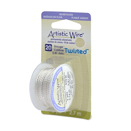 Artistic Wire, 20 Gauge / .81 mm Silver Plated Tarnish Resistant Colored Copper Craft Wire, Round Twist, Tarnish Resistant Silver, 3 yd / 2.7 m,AWD-20T-S10-03Y