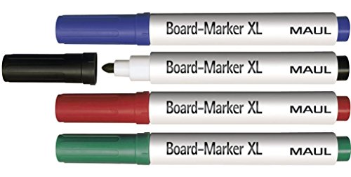 MAUL Marqueurs Feutre Effacable pour Tableau Blanc ''XL'' Pointe Large Ronde 2-2.5 mm Assortis 4 Pièces 6382799