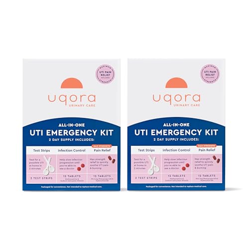 Uqora UTI Emergency Kit - Comes with 2 Urinary Tract Infection Test Strips, 12 UTI Pain Relief Tablets & 12 Infection Control Tablets - Urinary Tract Support - Maximum Strength - 2 Pack