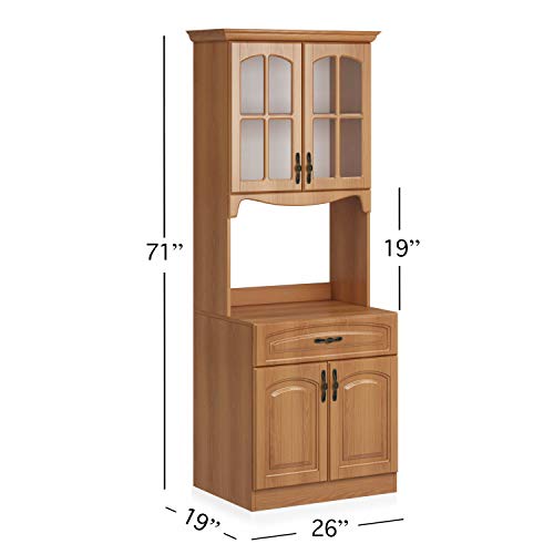 Living Skog Kitchen Storage Cabinet–Kitchen Cabinet with Storage Shelves and Microwave Stand–Pantry Cabinet-Kitchen China Cabinet–Kitchen and Pantry Hutch Cabinet (Cherry)