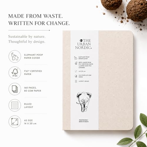 Image of Elephant Dung Paper Notebook A5 | Unique Eco-Friendly Journal for Gifting & Creative Writing | Recycled Paper Pages | Softcover Notebook