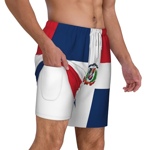 Mens Swim Trunks with Compression Liner Beach Board Shorts Quick Dry Swim Shorts -Flag of The Dominican Republic