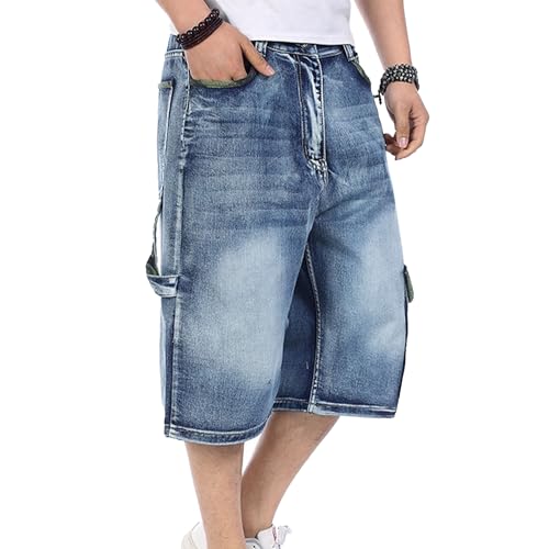 DGKaxiyaHM Short Cargo Biker Denim Homme 3/4 - Jean Stretch Été Slim Fit Avec Poches Latérales, Style Streetwear Déchiré