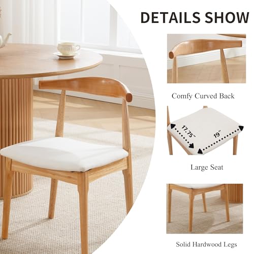 Wood Dining Chairs Set of 4, Linen Fabric Dining Chairs with Open Curved Back, Mid Century Modern Dining Room Chairs Farmhouse Kitchen Chairs for Dining Room Restaurant -Natural Wood Finish, Beige
