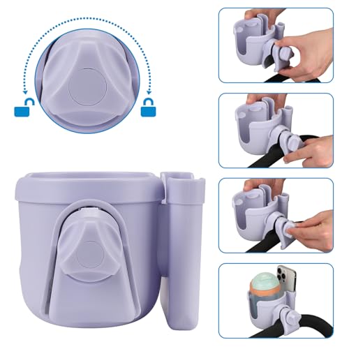 Image of Accmor Stroller Cup Holder with Phone Holder, Bike Cup Holder, Universal Cup Holder for Uppababy Nuna Doona Strollers, 2-in-1 Cup Holder for Walker, Wheelchair, Scooter