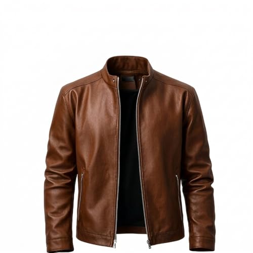 AZMIQ Mens Genuine Lambskin Leather Jacket Slim Fit Café Racer Biker Jacket Classic Motorcycle Leather Coat Premium Moto Outerwear for Casual Riding Brown