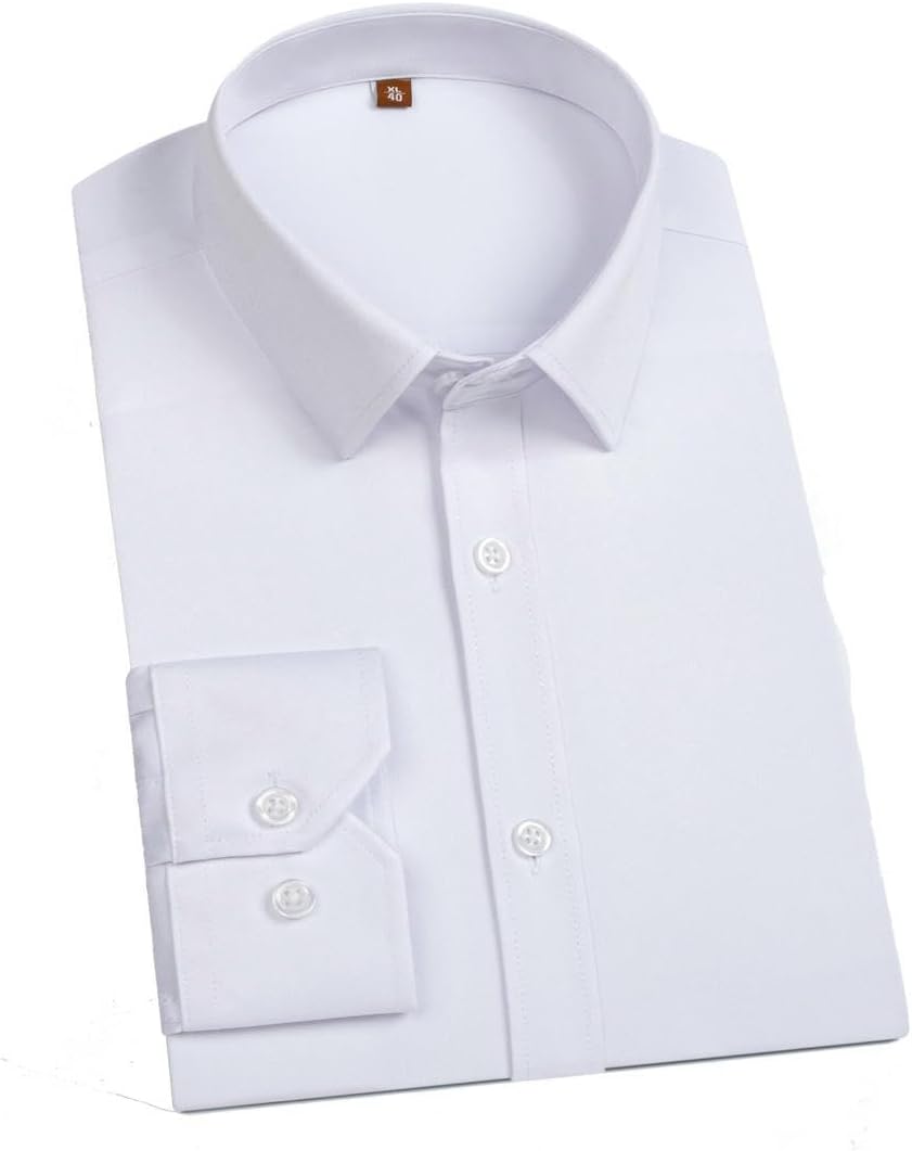 Men's Elastic Slim Fit Professional Wrinkle-Free Solid Color Formal White Long Sleeve Shirt