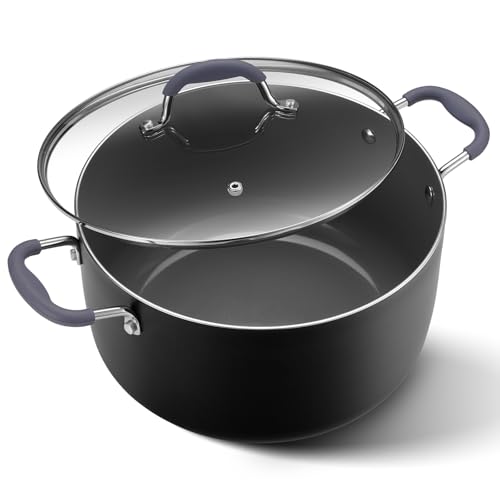10 Quart Nonstick Stock Pot with Lid, Ceramic Soup Pot with Lid, Induction Cooking Pot with Silicone Handle for All Stoves, Healthy Non-toxic Cooking Pot for Stew/Pasta, PFAS & PFOA Free