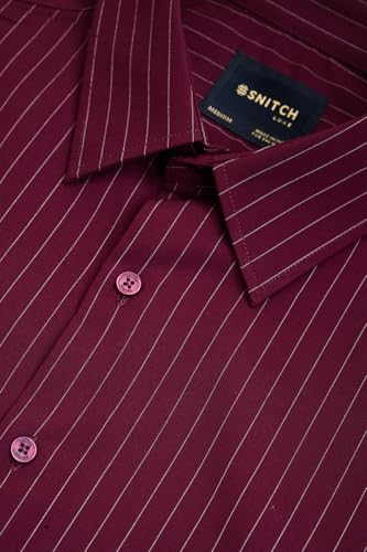 Image of SNITCH Luxe Men Formal Shirt | Slim Fit Full Sleeve Spread Collar Pinstripe Design | Breathable Viscose Blend & Stretch Fabric for Office Wear & Business Meetings