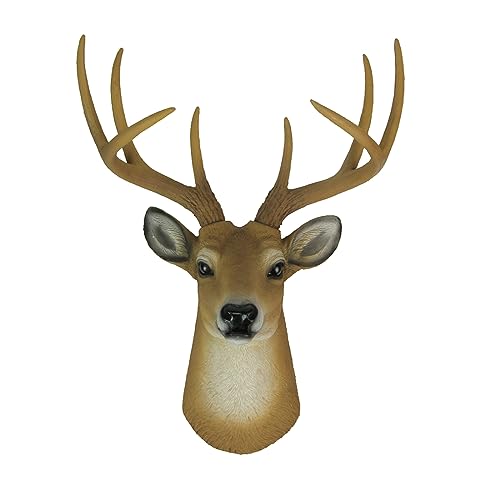 HD 8 Point Buck Wall Mounted Fake Deer Head - Faux Taxidermy Antler Animal Sculpture - 13 Inch High Resin Fall Dining Room Wall Decor and Rustic Cabin Decoration