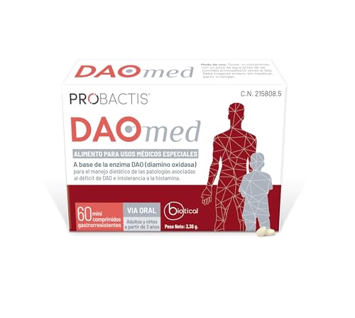 Probactis DAOmed - 60 Mini-Comprimidos Gastrorresistentes con Enzima DAO - Ayuda al Manejo del Déficit de DAO e Intolerancia a la Histamina - Complemento para adultos y Niños Mayores de 3 años