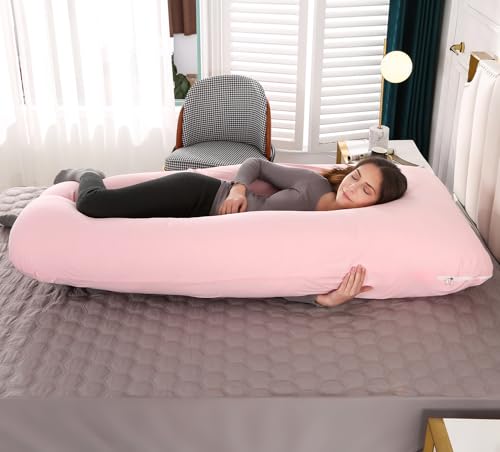 Image of Amagoing Pregnancy Pillow, 57 Inch U Shaped Maternity Full Body Pillow for Sleeping, Support for Women with Hip, Leg, Back Pain, Washable Jersey Cover, Gift for Pregnant Women (Pink)
