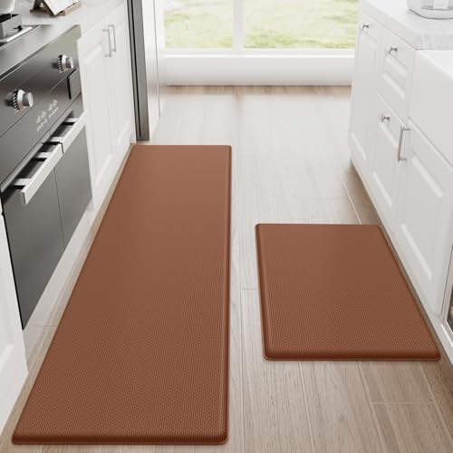 Image of StepRite Kitchen Mats, 2PCS Kitchen Rugs, Cushioned Anti Fatigue Kitchen Mats for Floor, Non-Slip Standing Desk Mat, Waterproof Kitchen Rug Set for Floor, Office, 17.3 inchx30 inch+17.3 inchx59 inch, Terracotta Brown