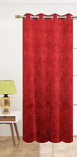 Image of Window Curtain 5 Feet Long for Living Room - Window Curtain Set of 1 Pcs Panel, Velvet Blackout & Stylish Parda for Home Decor & Office 4 Feet X 5 Feet (48 Inch X 60 Inch) - 1 Pcs Maroon Colour