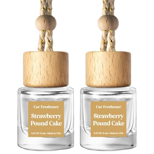 Image of C Classy Hanging Car Air Freshener 2 Pack, Strawberry Pound Cake Essential Oil Diffuser, Long-Lasting Fragrance, Cute Glass Bottle Car Accessories for Women & Men, Made in USA