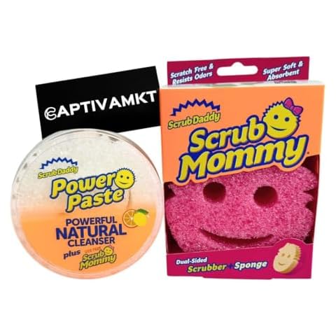 Power Paste Cleaning Bundle - Scrub Daddy Power Paste with Dye-Free Scrub Mommy Applicator Plus Bonus Scrub Mommy Scrubber- Includes CAPTIVAMKT Fridge Magnet! Cover