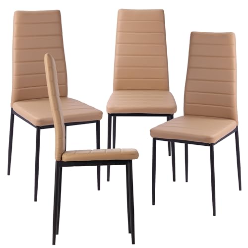 TRISENS Lot de 4 chaises de salle à manger, cuisine, salon, en cuir synthétique, couleur : taupe