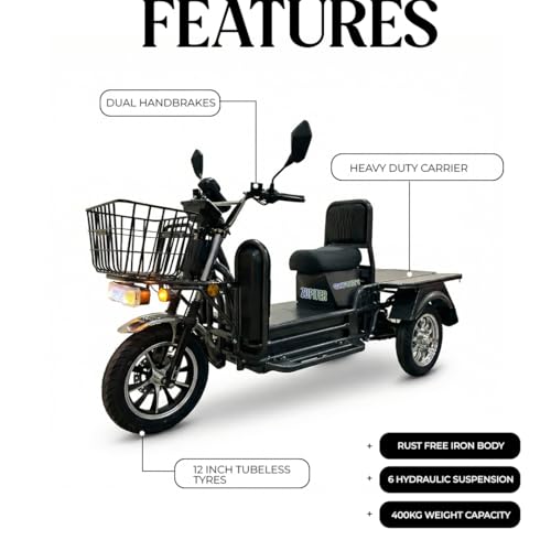 Image of Enfinity Zupiter Neo Low Speed 3 Wheeler Electric Loader Scooter with 60V Lithium-Ion Battery & Charger, 60-70 km Range, 400 kg Weight Capacity, Non-RTO