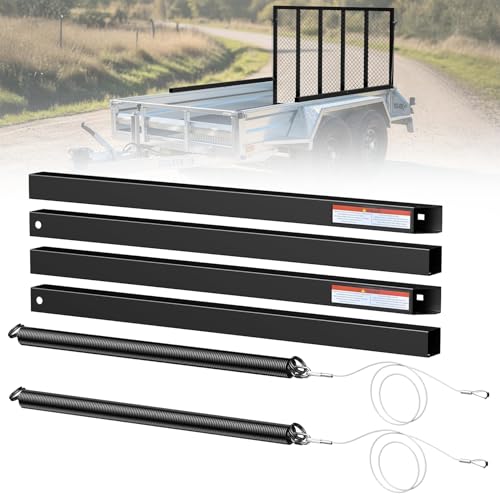 Trailer Gate Lift Assist, for Open Utility Trailer Tailgate Ramp, 2 Sides Black, with 12 to 24 Inch Heights Side Rail and 4 to 6 Feet Height Tail Gate or Ramp