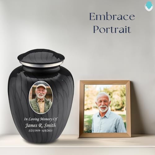 Image of Geturns - Adult Cremation Urns for Human Ashes I Large Pearl Black Photo Funeral Urn for Female and Male I 200 lbs
