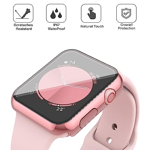 Image of Misxi [2 Pack] for Apple Watch SE 3 (2025) SE 2 SE Series 6 Series 5 Series 4 44mm Waterproof Case with Button, Tempered Glass Screen Protector Cover for iWatch, 1 Rose Pink + 1 Transparent