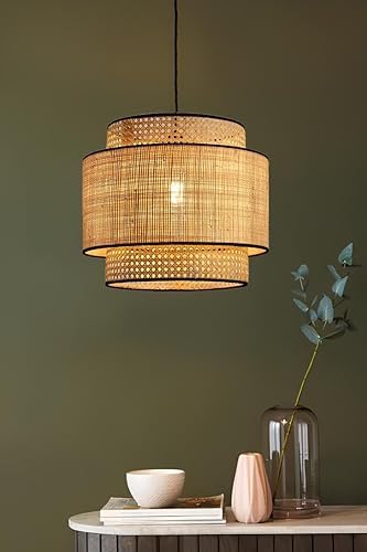 Image of AJ Cane Store Rattan Cane Webbing Premium Ceiling Light Hanging Pendant lamp for Indoor Lighting (10 inch Dia x 10 inch inch Height) (Bulb not Included)