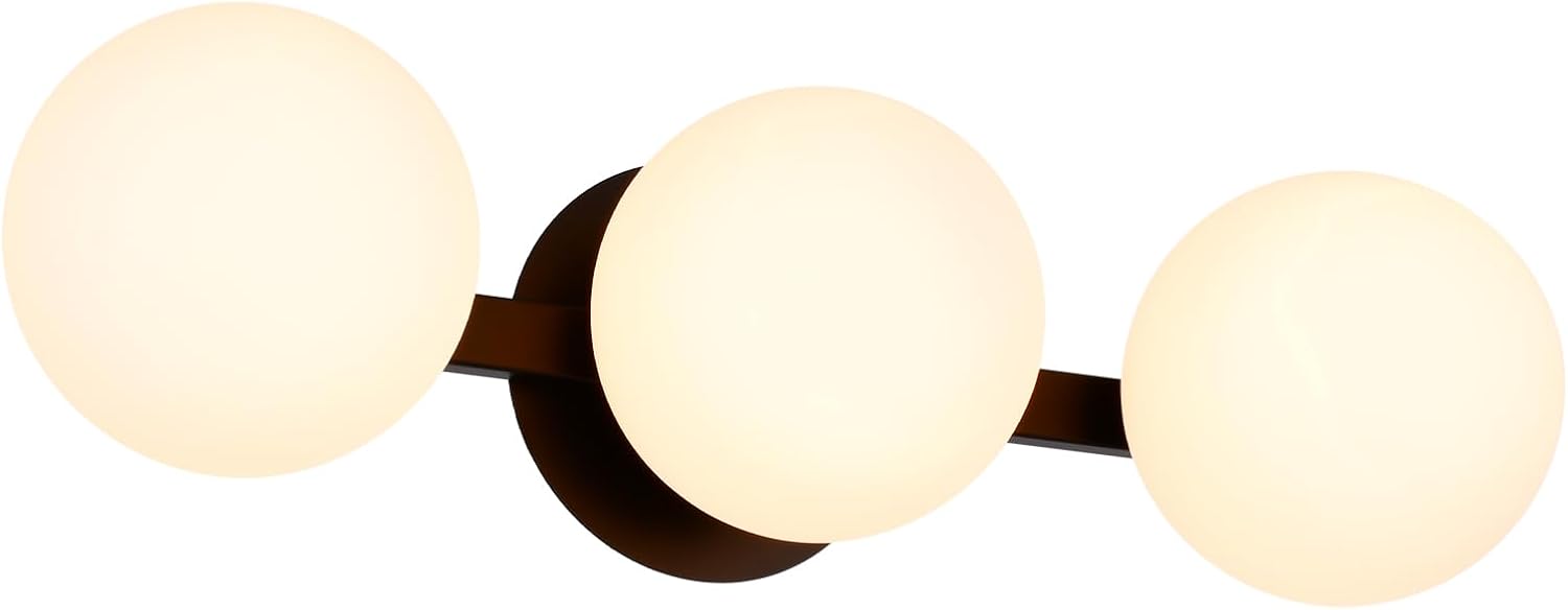 Black Bathroom Vanity Light Fixtures, Modern 3 Lights Globe Wall Sconce Lighting, Porch Wall Mount Light Fixture for Bathroom, Mirror Cabinets Hallway Stairs (Matte Black, 3-Light)