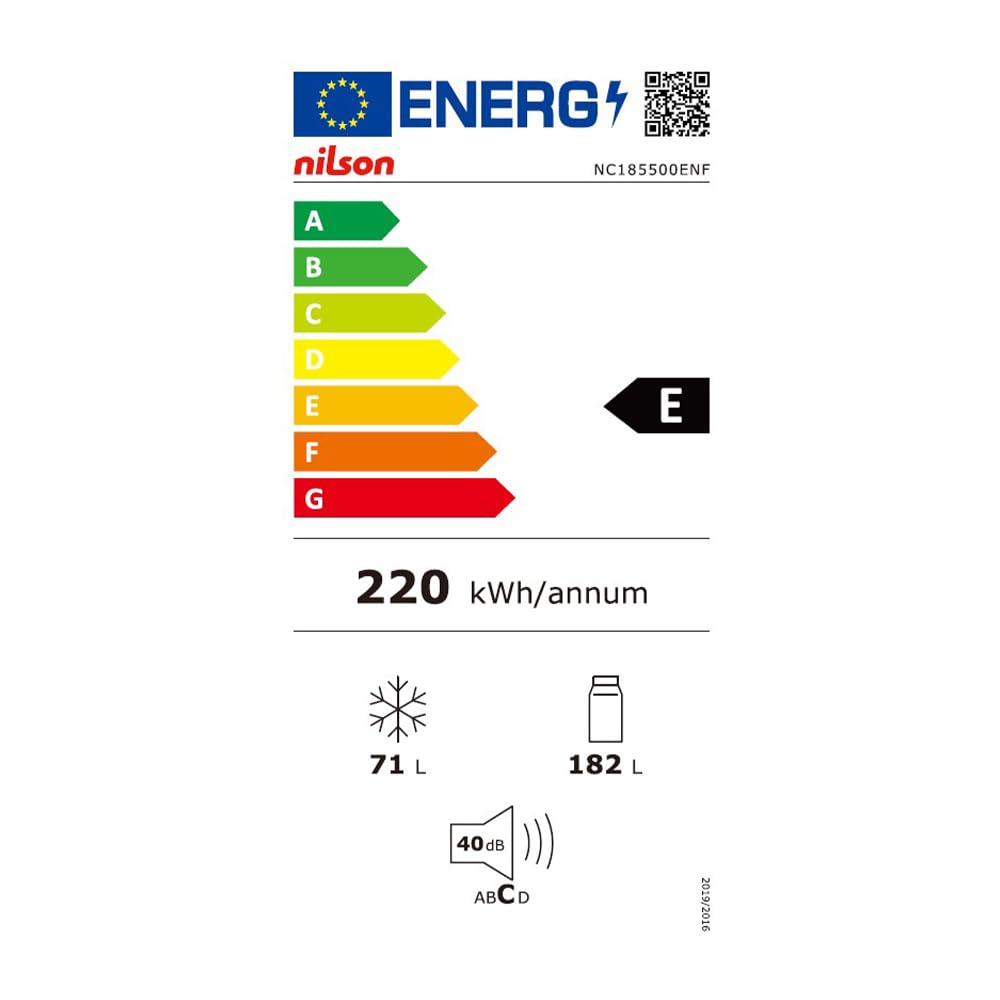 Nilson Frigorífico Combi Blanco, 2 Puertas. NC185500ENF, Capacidad 253 L, No Frost, Multi Air Flow, Bajo Nivel Sonoro, Puerta Reversible, Clasificación Energética E