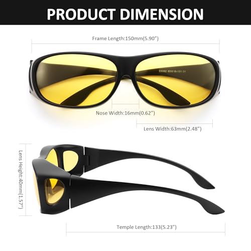 Polarized Night Vision Driving Glasses Fit Over Glasses for men Women,Anti-Glare Wrap Yellow Sunglasses Over Glasses4