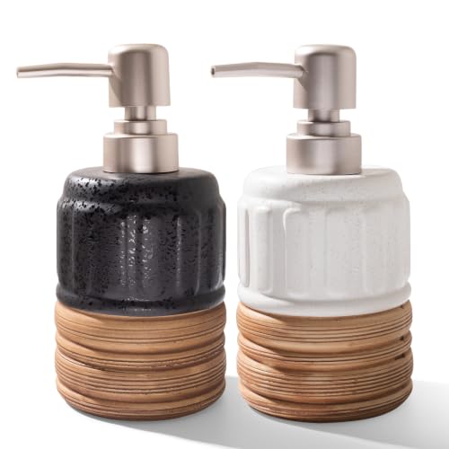 Image of 2 Pcs Soap Dispenser Bathroom, 14 Oz Liquid Hand Dish Soap Dispensers for Bathroom Countertop and Kitchen Sink, Ceramic Hand Soap, Dish Soap & Lotion Bottles, Modern Rustic Home Decor