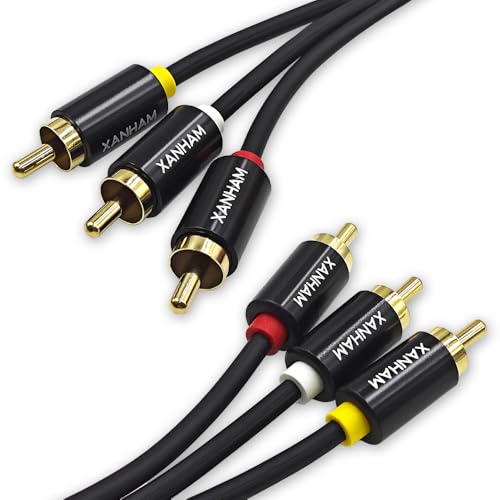 XANHAM 3RCA to 3RCA Cable 3.3 Feet Gold-Plated Contacts 3 RCA Male to Male Audio Cable for Speaker, Hi-Fi Systems, Home Theater, HDTV, etc.
