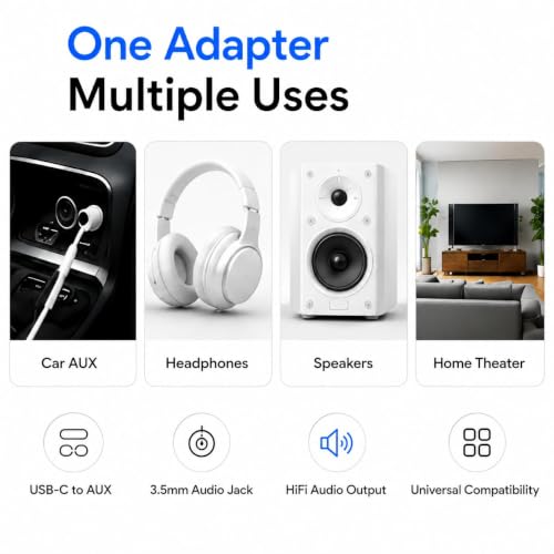 Image of Elebase Type C to 3.5 mm Audio Jack Connector with DAC Headphone Converter Adapter Compatible with iPhone 15 Pro Max /15 Pro /15 Plus, Galaxy S23 /S22 /S21 /S208 & Other Type C Phones